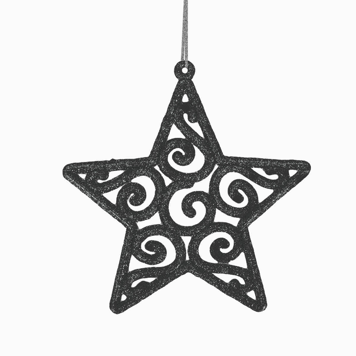 Estrellas con Diamantina color Negro, 4 pzas.