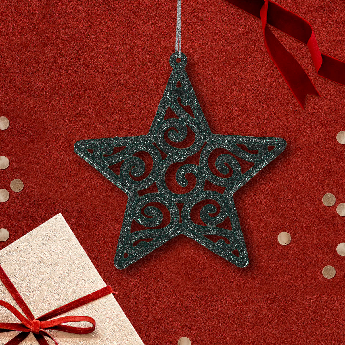 Estrellas con Diamantina color Negro, 4 pzas.