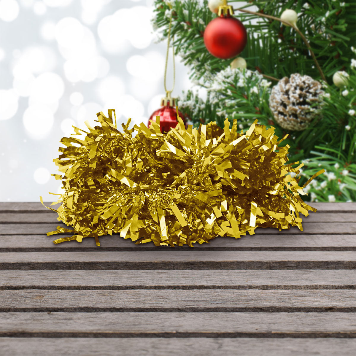 Guirnalda Navideña, Color Oro, Tinsel, 2.5 m
