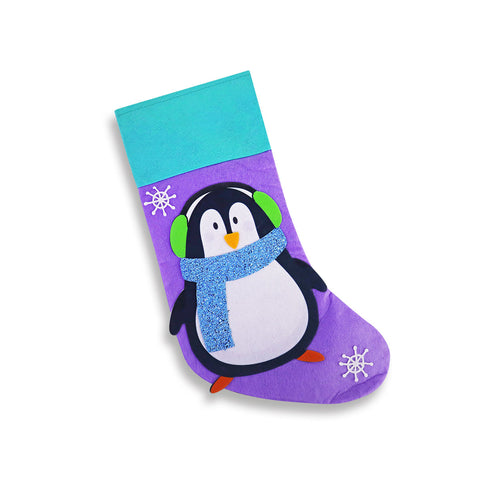 Bota Navideña color Morado con Diseño de Pingüino