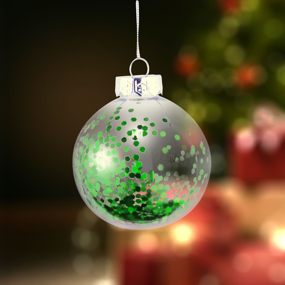 Esfera Navideña Transparente con Decoración color Verde