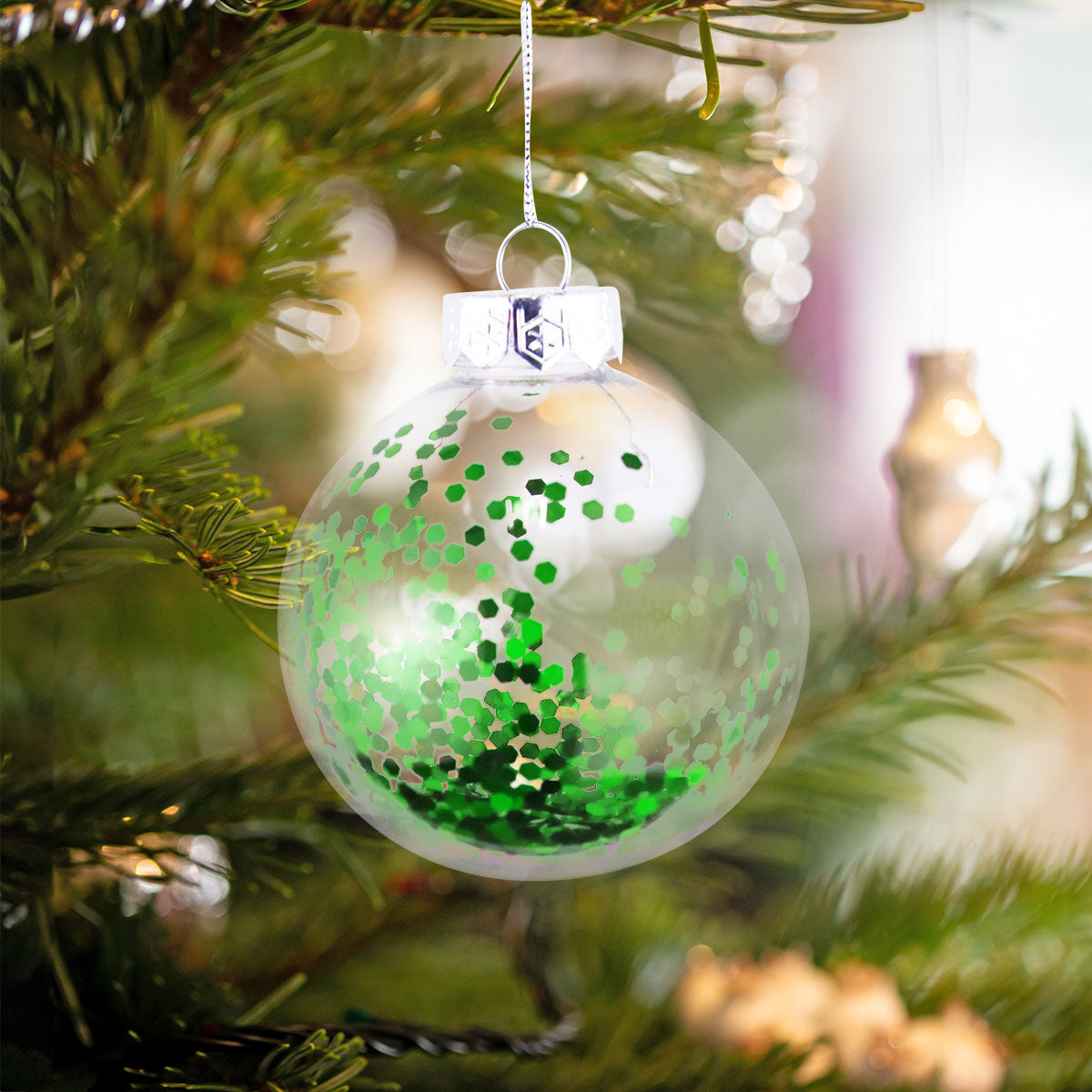 Esfera Navideña Transparente con Decoración color Verde