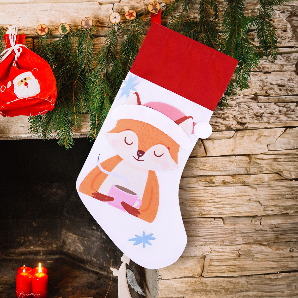 Bota Navideña color Blanco con Diseño de Zorrito