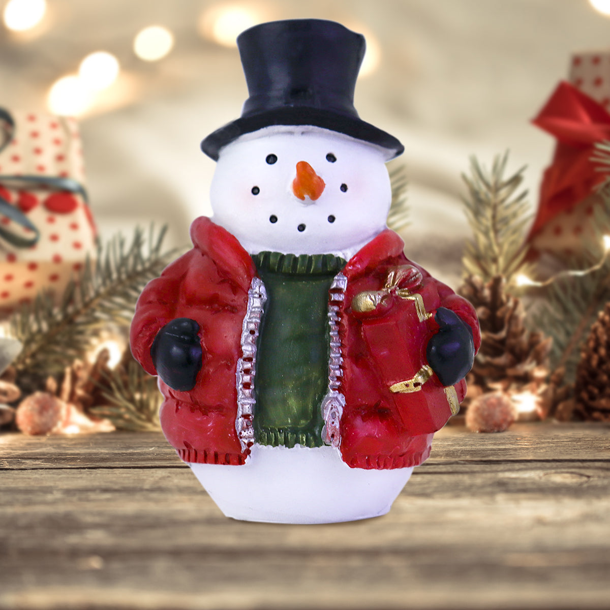 Figura de Muñeco de Nieve con Regalo