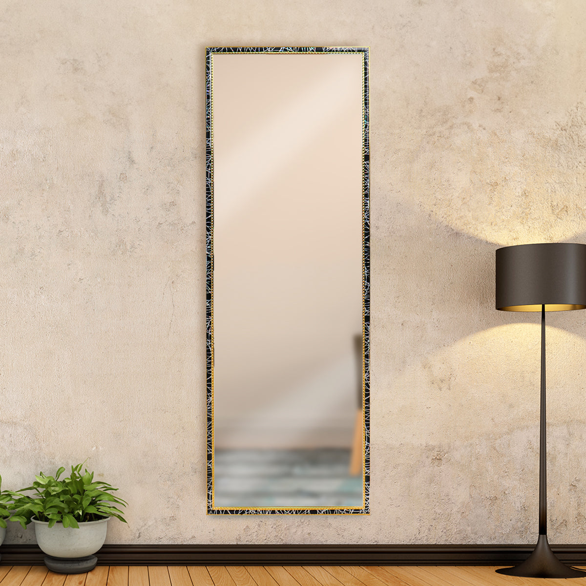 Espejo con Marco Tipo Mármol con Dorado, 30x90 cm