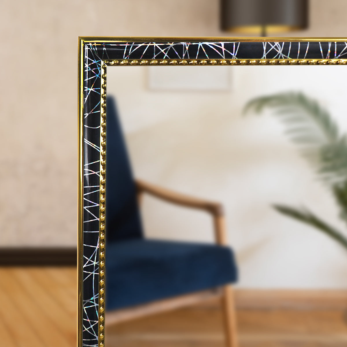 Espejo con Marco Tipo Mármol con Dorado, 30x90 cm