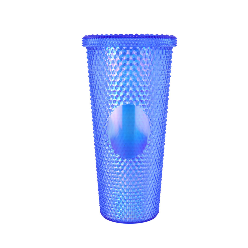Vaso Texturizado color Azul Rey con Popote, 650ml
