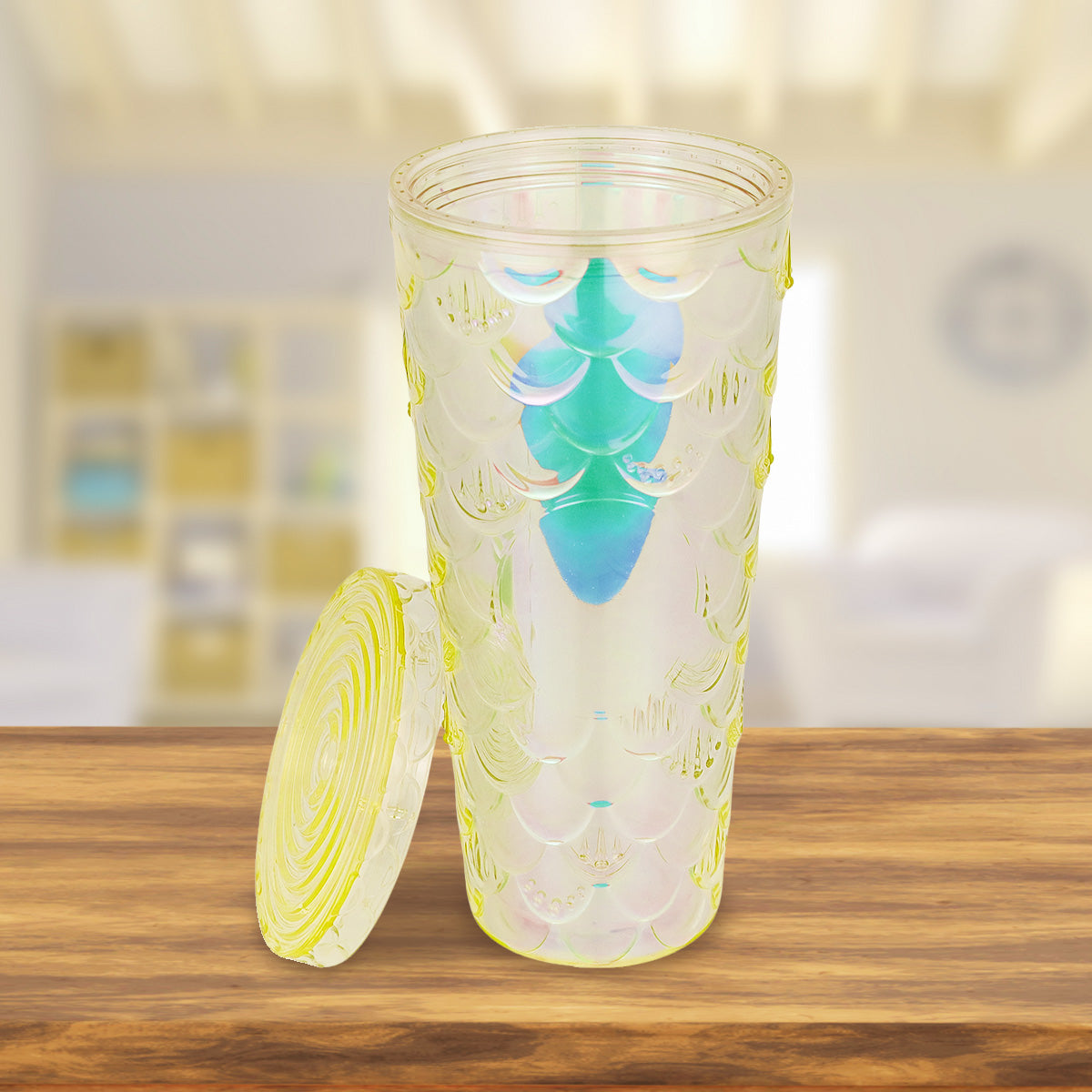 Vaso Decorado color Amarillo con Popote, 650ml