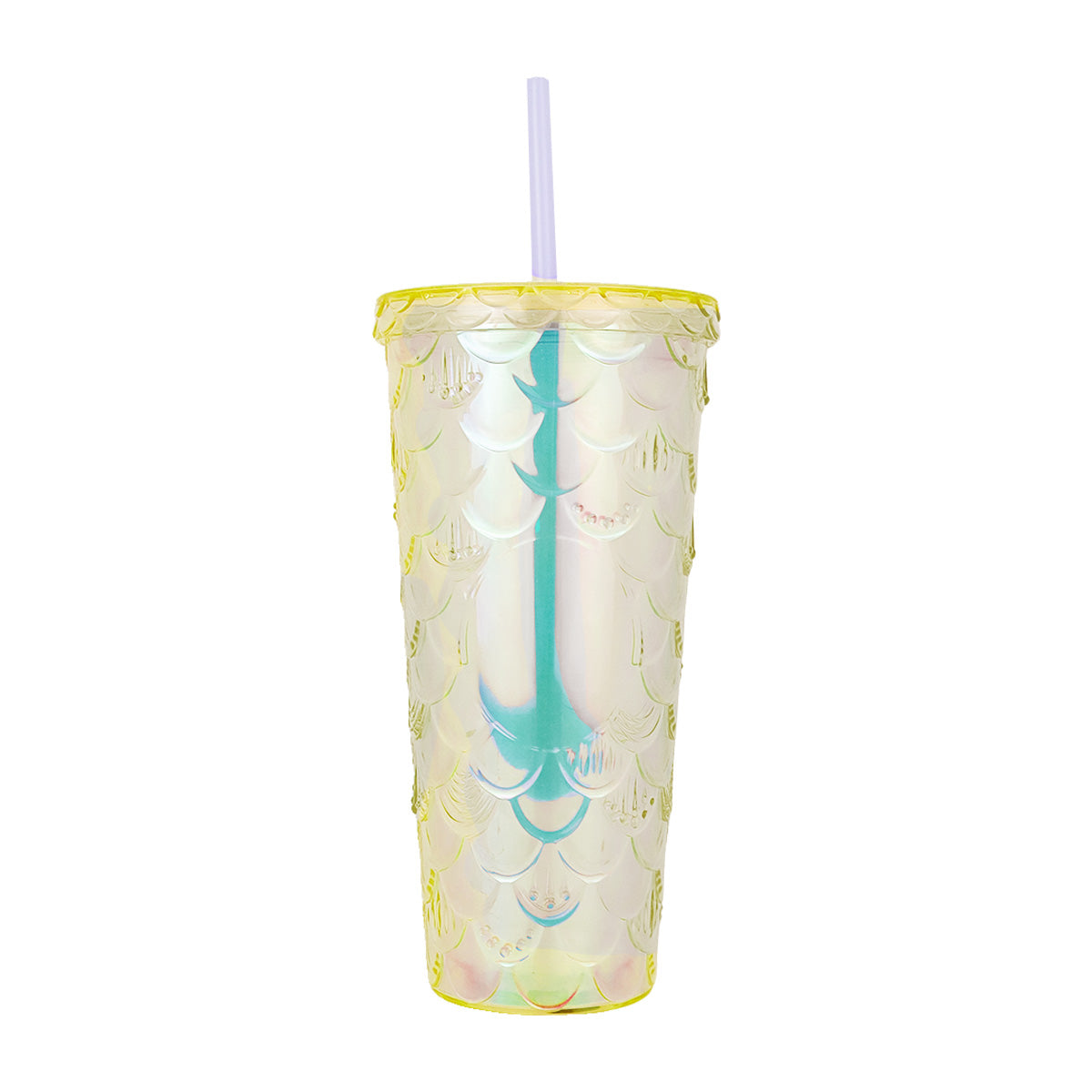 Vaso Decorado color Amarillo con Popote, 650ml