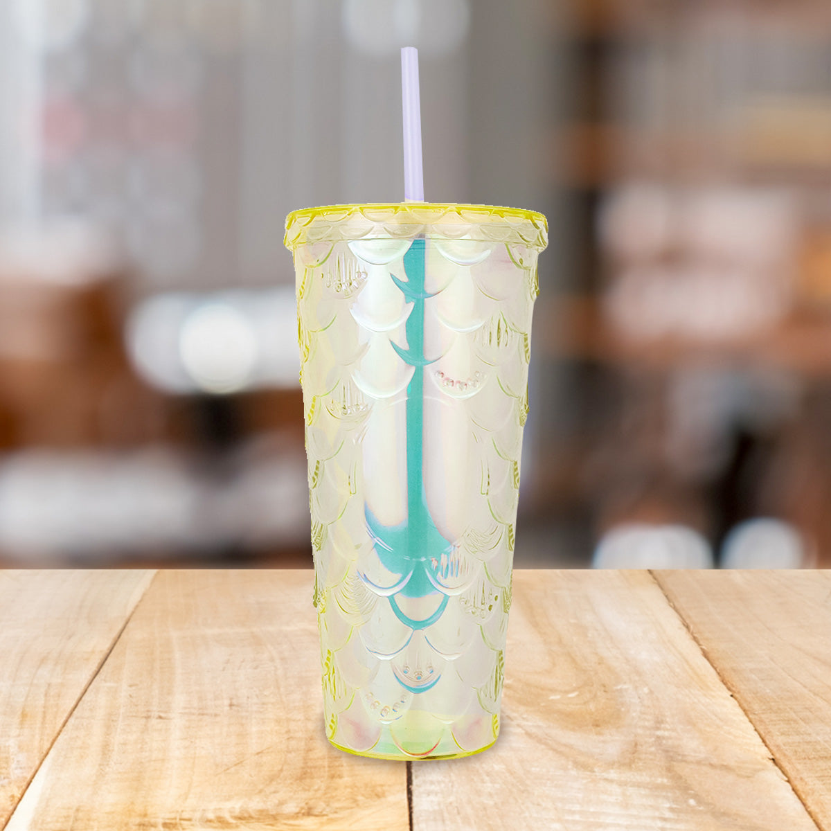 Vaso Decorado color Amarillo con Popote, 650ml