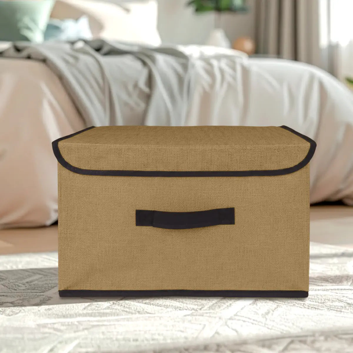 Caja Cuadrada con Tapa para Almacenamiento, Color Miel