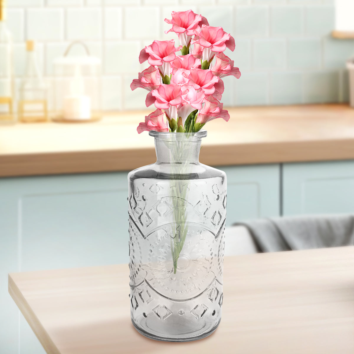 Florero de Vidrio con Textura, color Humo, 21 cm