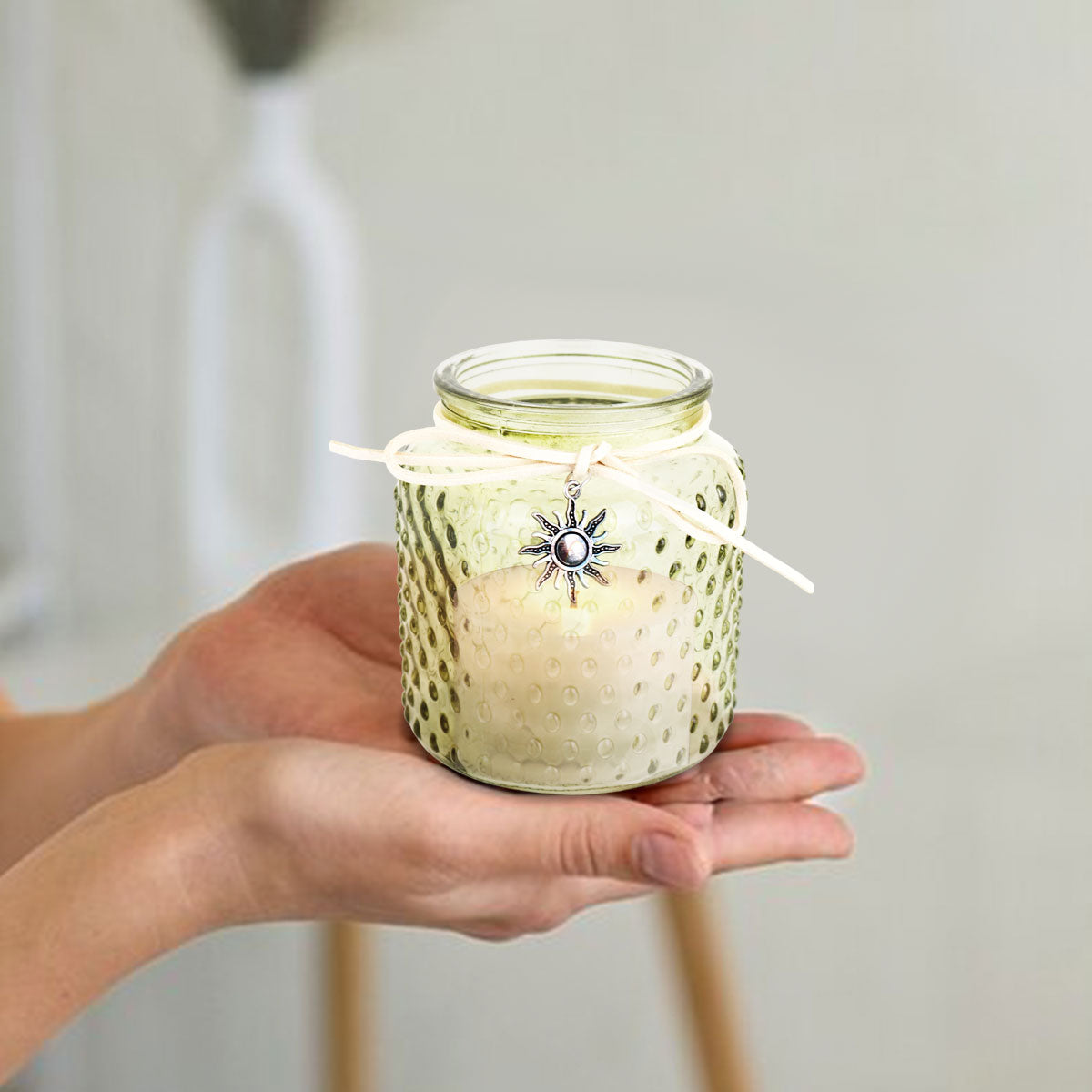 Portavela Cilíndrico de Cristal color Amarillo