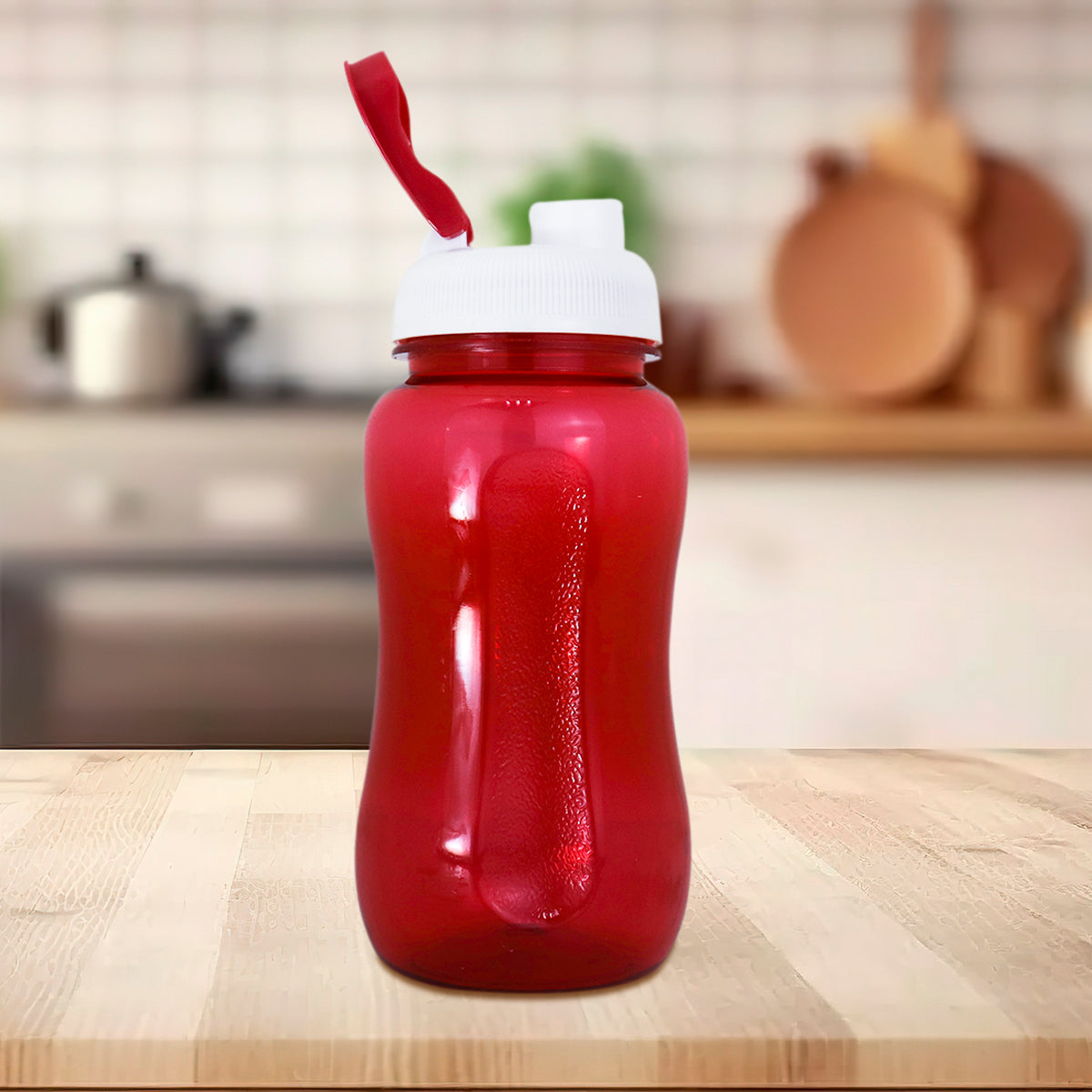 Botella de Plástico con Tapa, color Rojo, 500ml