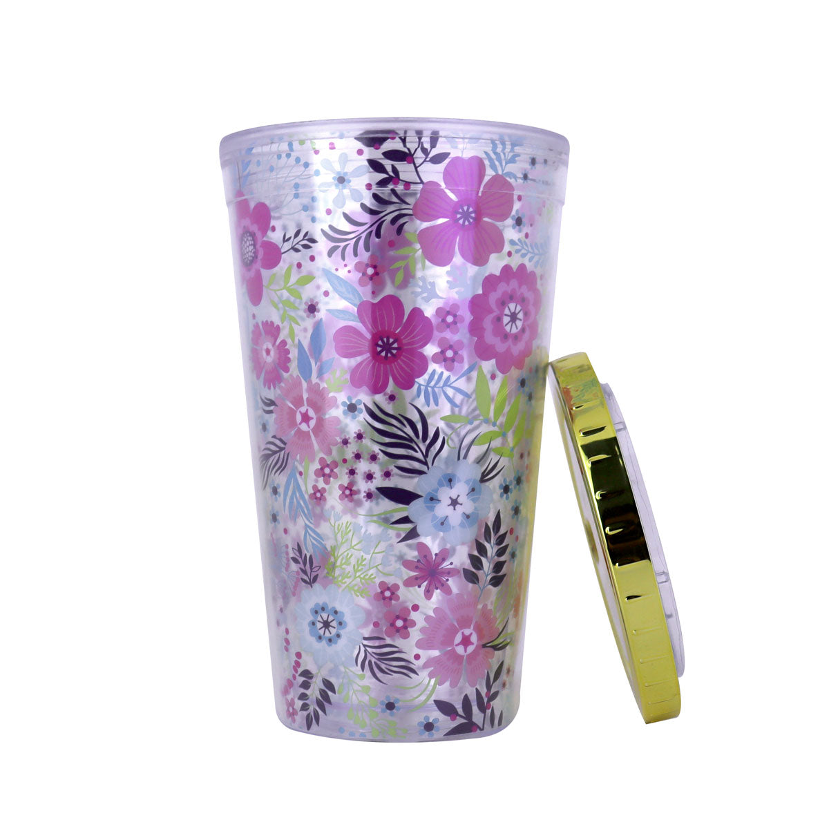 Vaso de Plástico con Tapa, Diseño de Flores