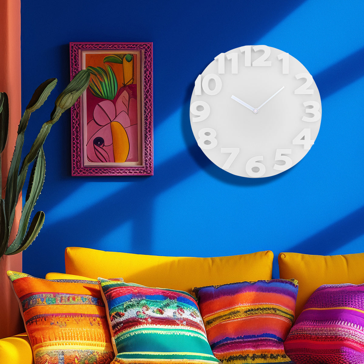 Reloj Moderno con Relieve para Pared, color Blanco