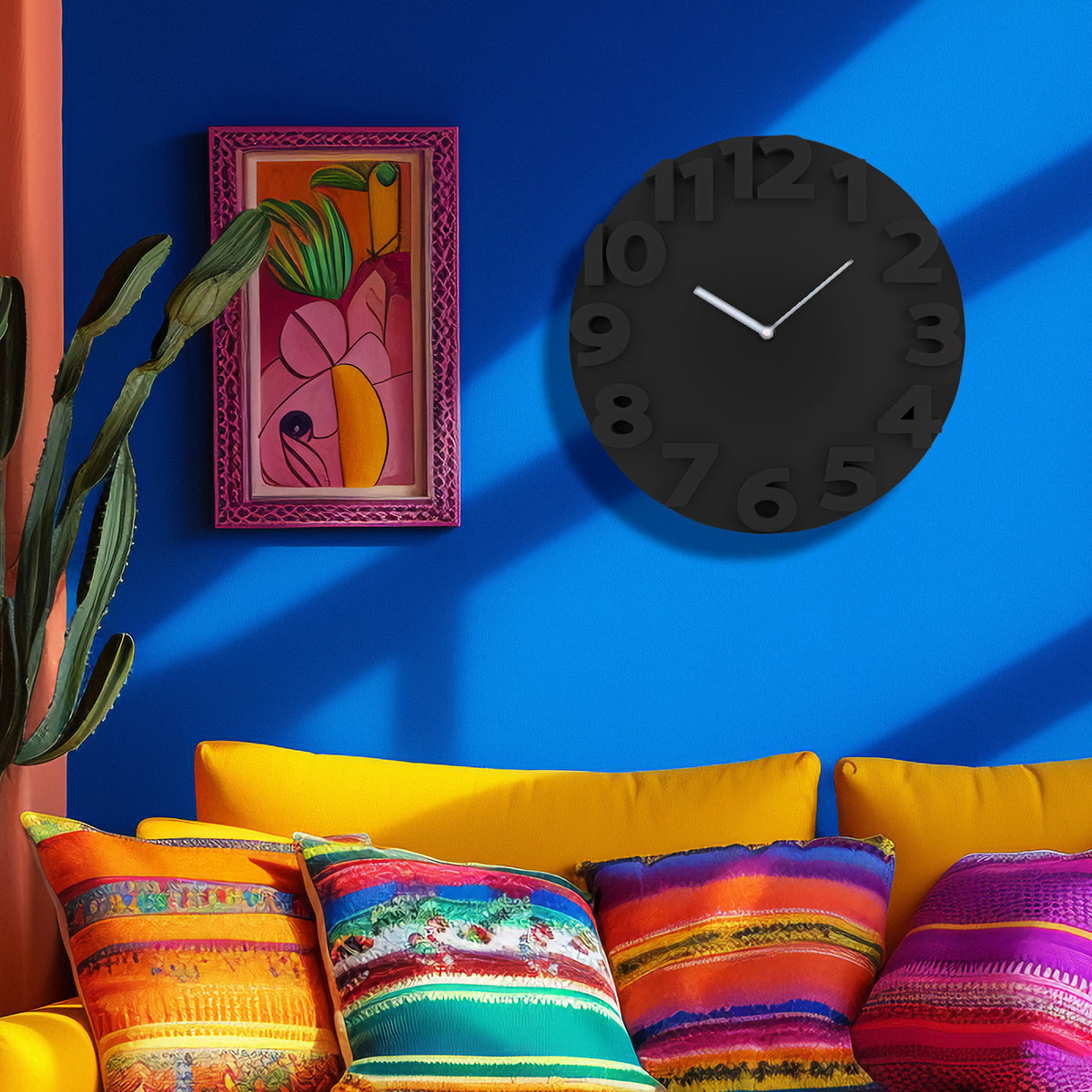 Reloj Moderno con Relieve para Pared, color Negro