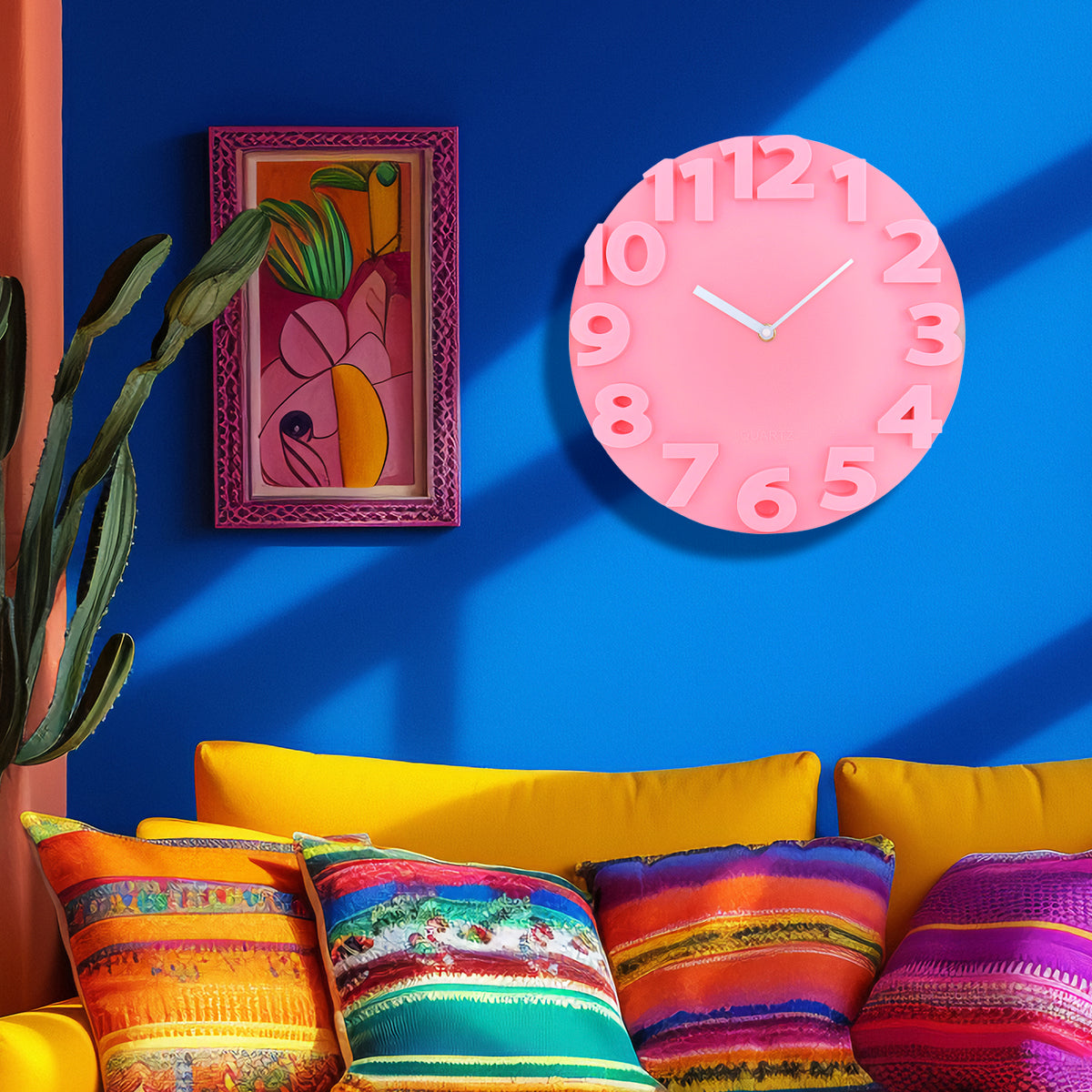 Reloj Moderno con Relieve para Pared, color Rosa