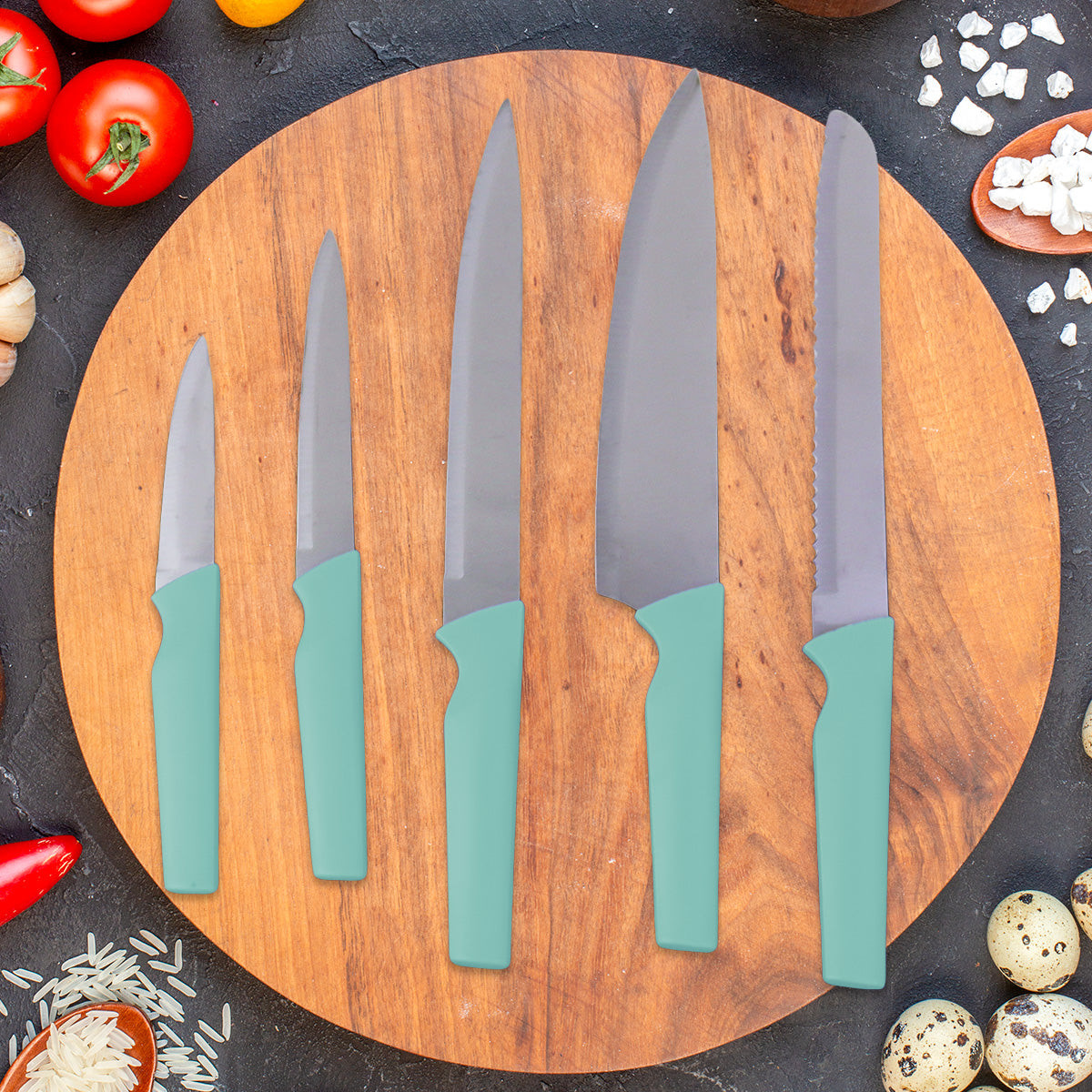 Set de Cuchillos para Cocina, color Aqua, 5 pzas