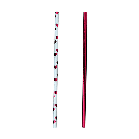 Popotes de Papel Decorados, color Rosa con Blanco, 16 piezas