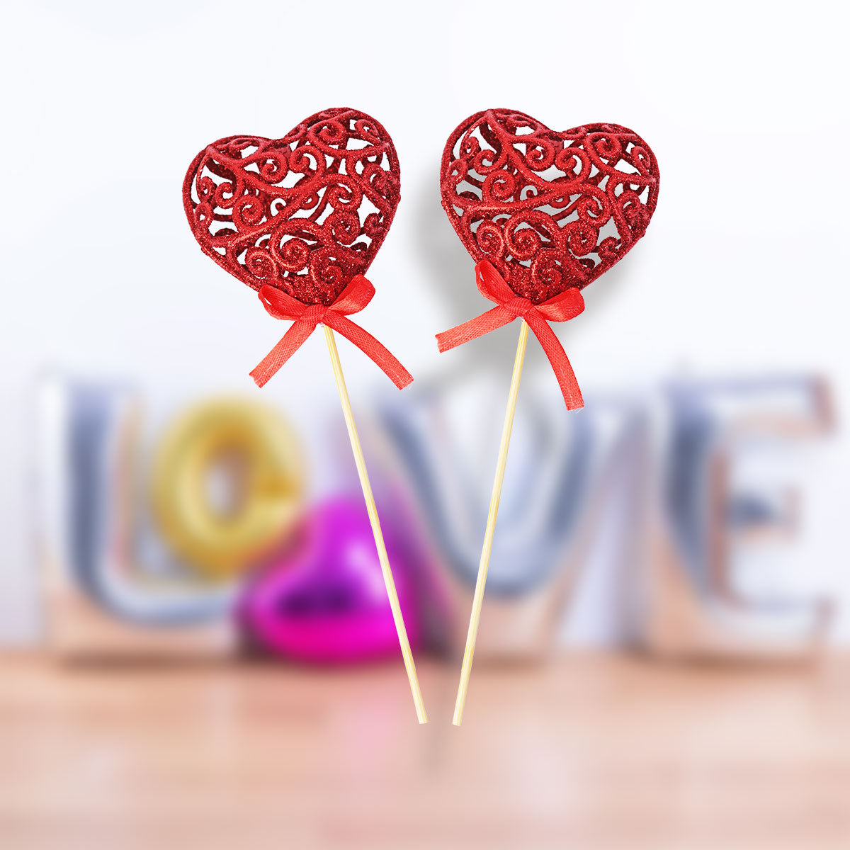 Corazones con Diamantina 22cm, color Rojo 2 pzas.