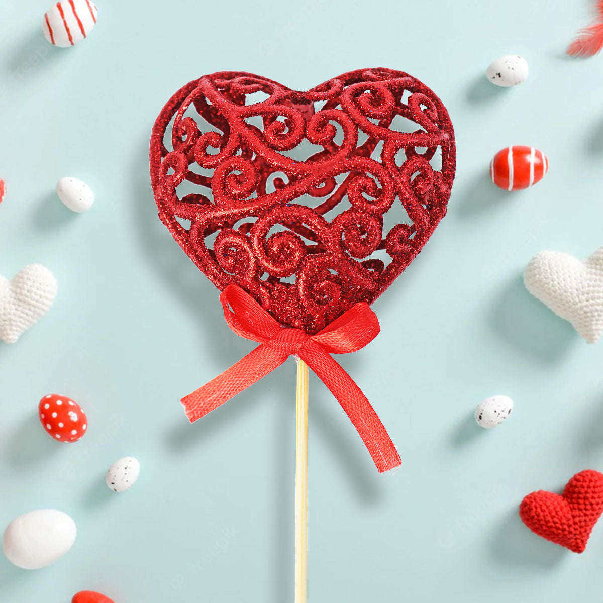 Corazones con Diamantina 22cm, color Rojo 2 pzas.