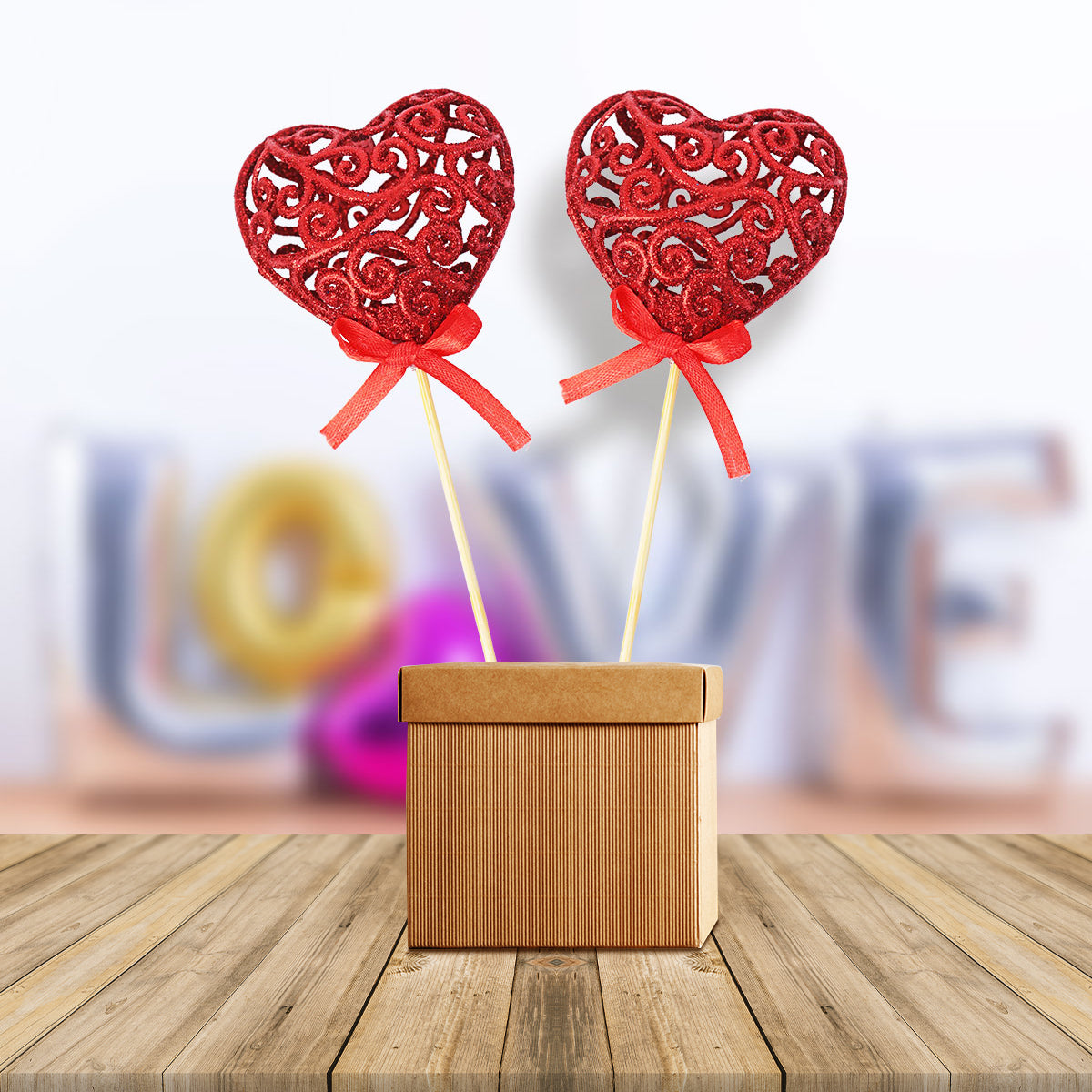 Corazones con Diamantina 22cm, color Rojo 2 pzas.