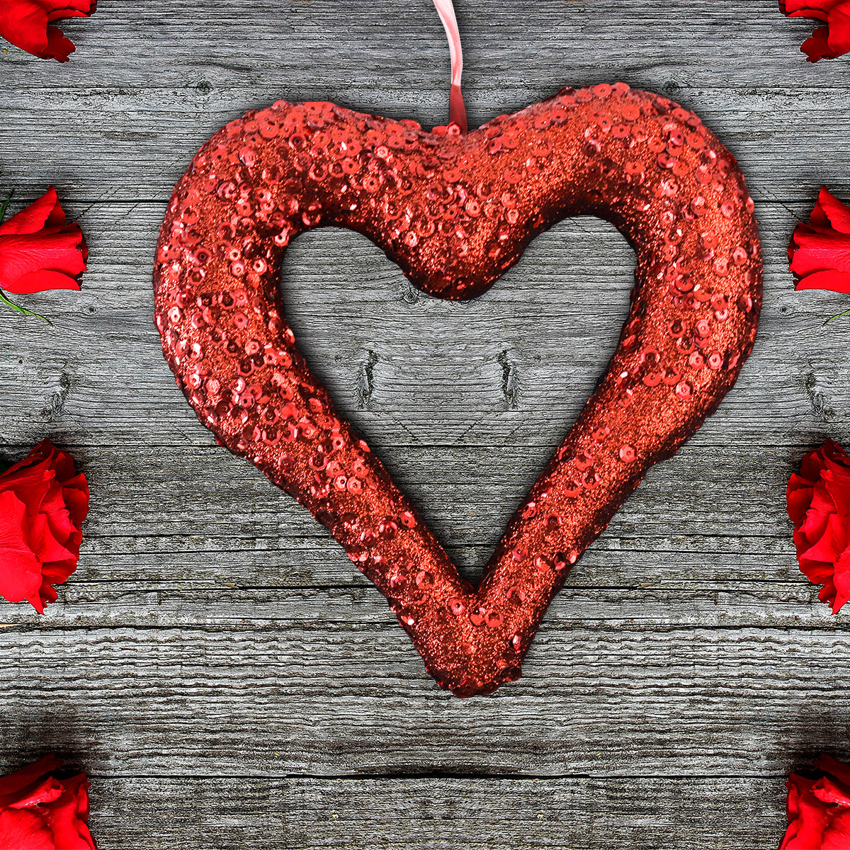 Corazón de Lentejuelas, color Rojo 15cm