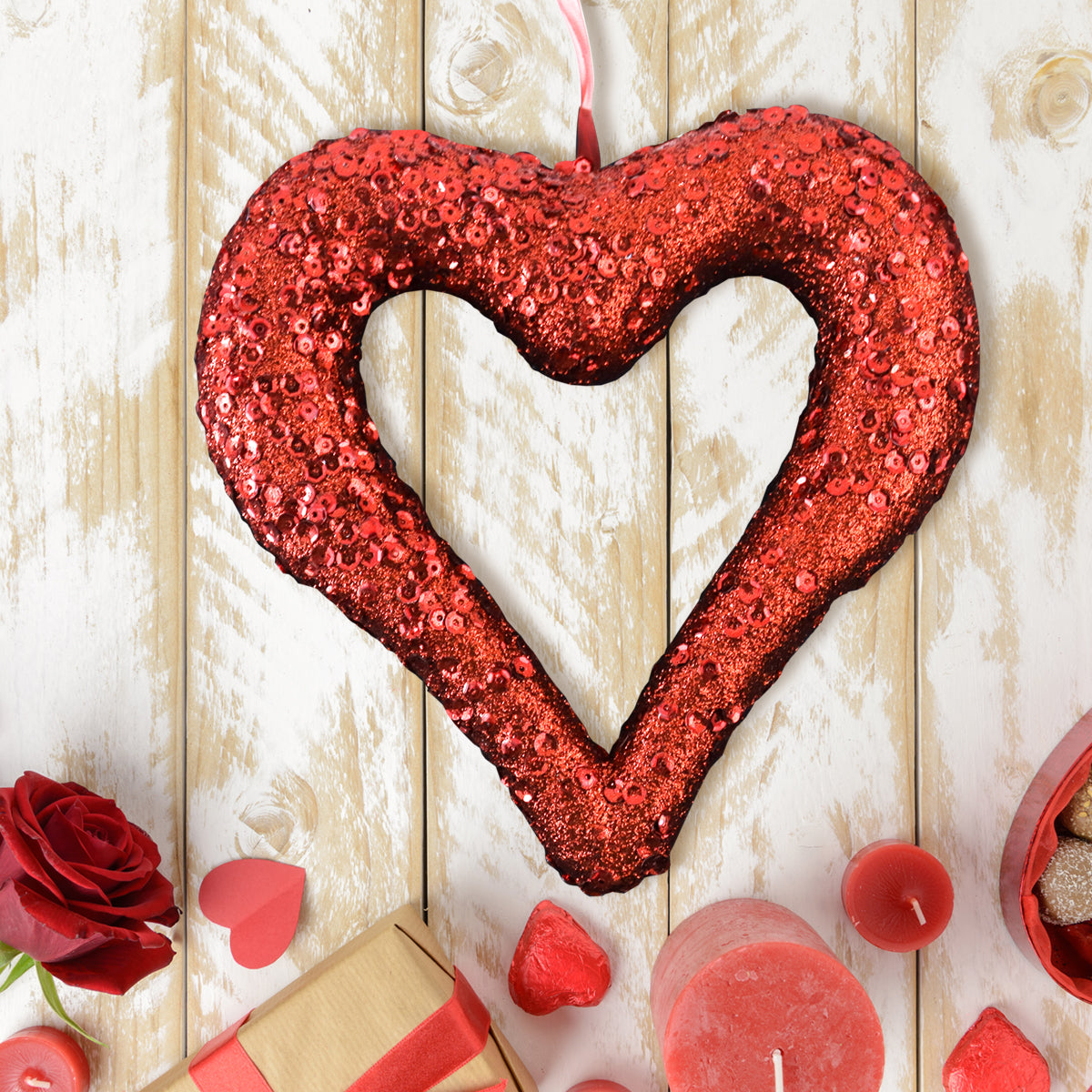 Corazón de Lentejuelas, color Rojo 15cm