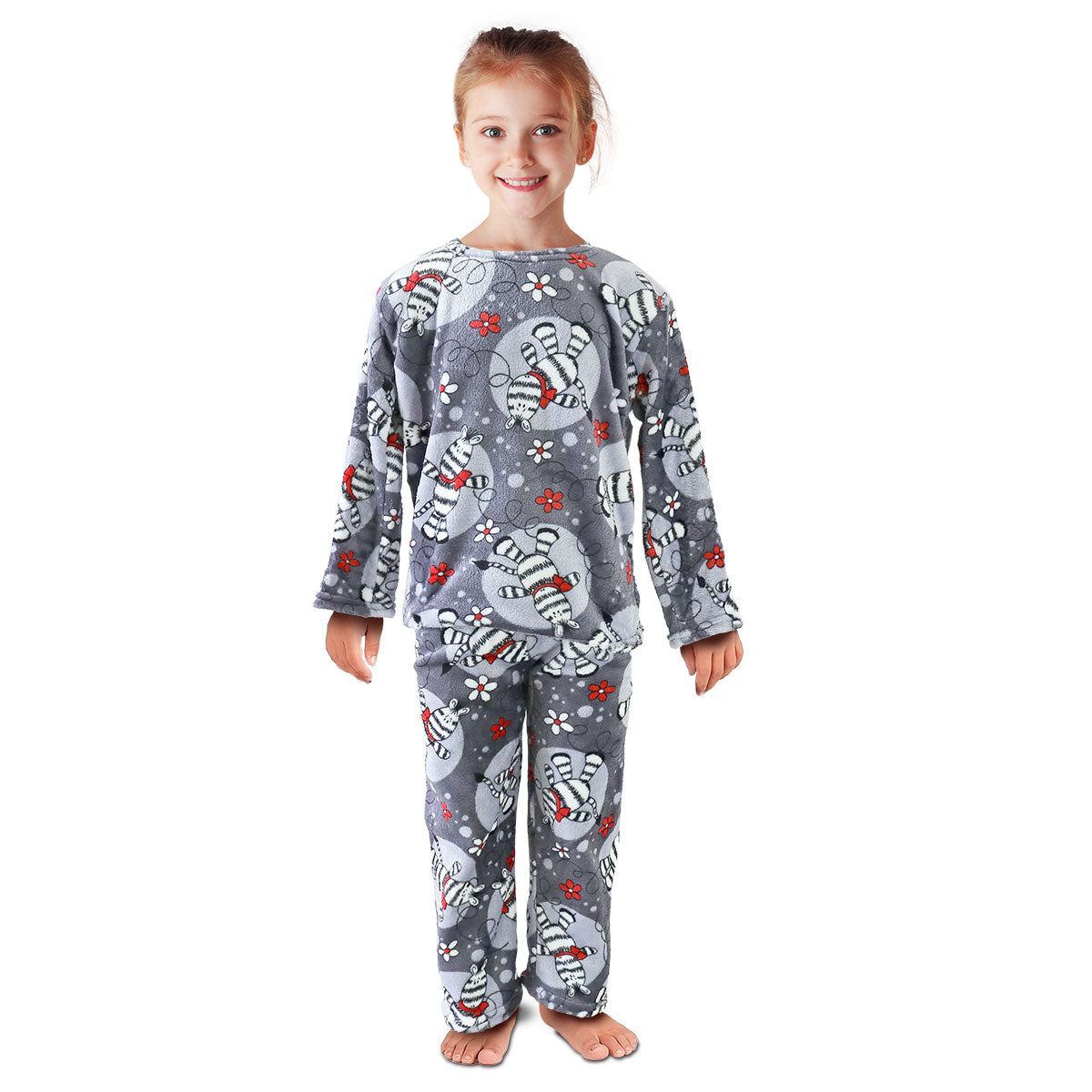 Pijama Polar Infantil, color Gris con Diseño de Abejitas, 2 pzas.