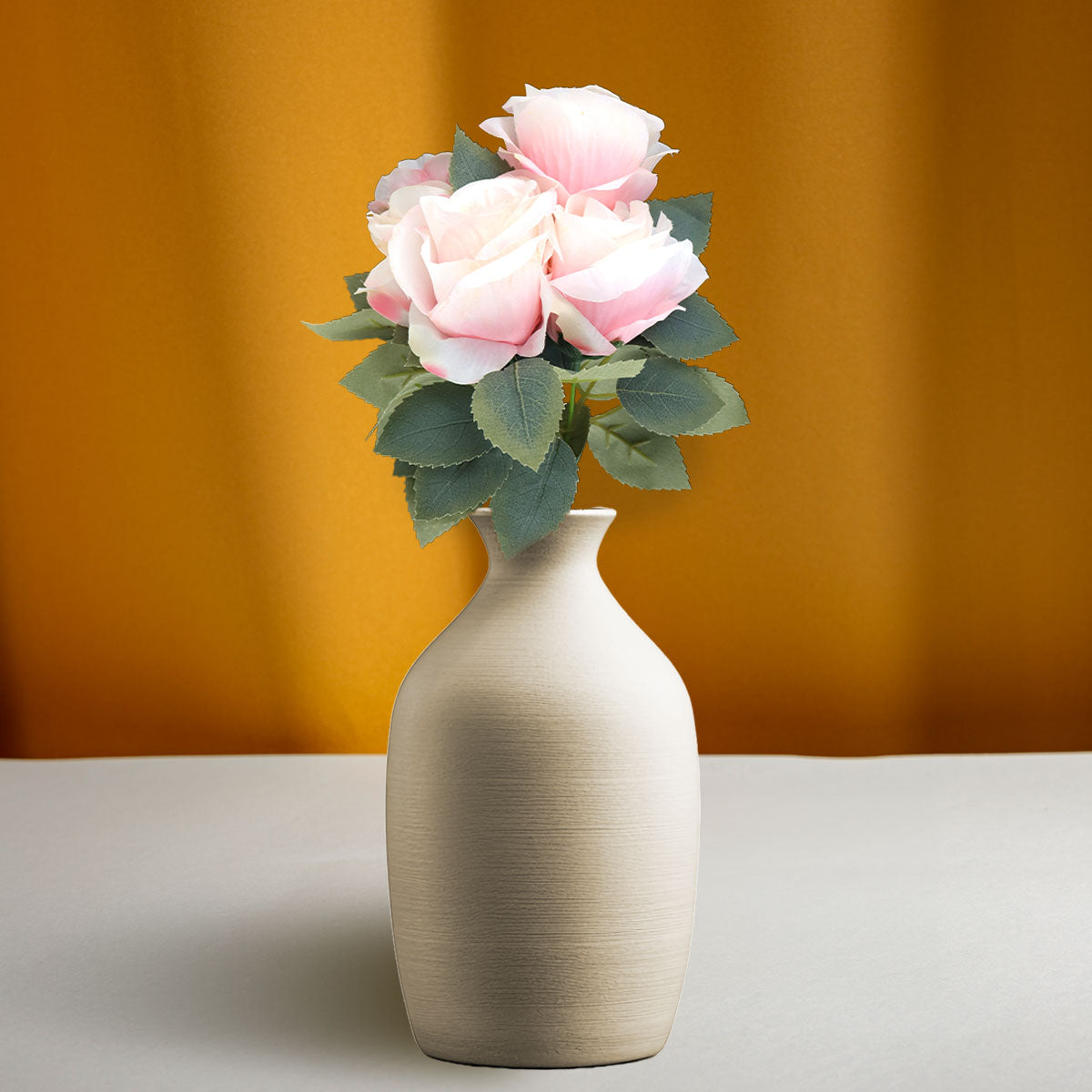 Ramo de Flores Artificiales color Rosa con Follaje, 45cm