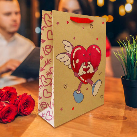 Bolsa de Papel Kraft para Regalo, con Diseño de Corazón