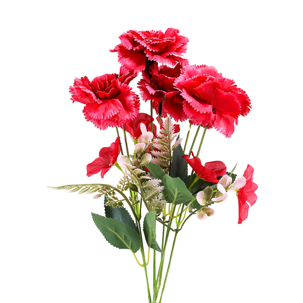 Ramo de Clavel Artificial con 8 Ramas, Color Rojo