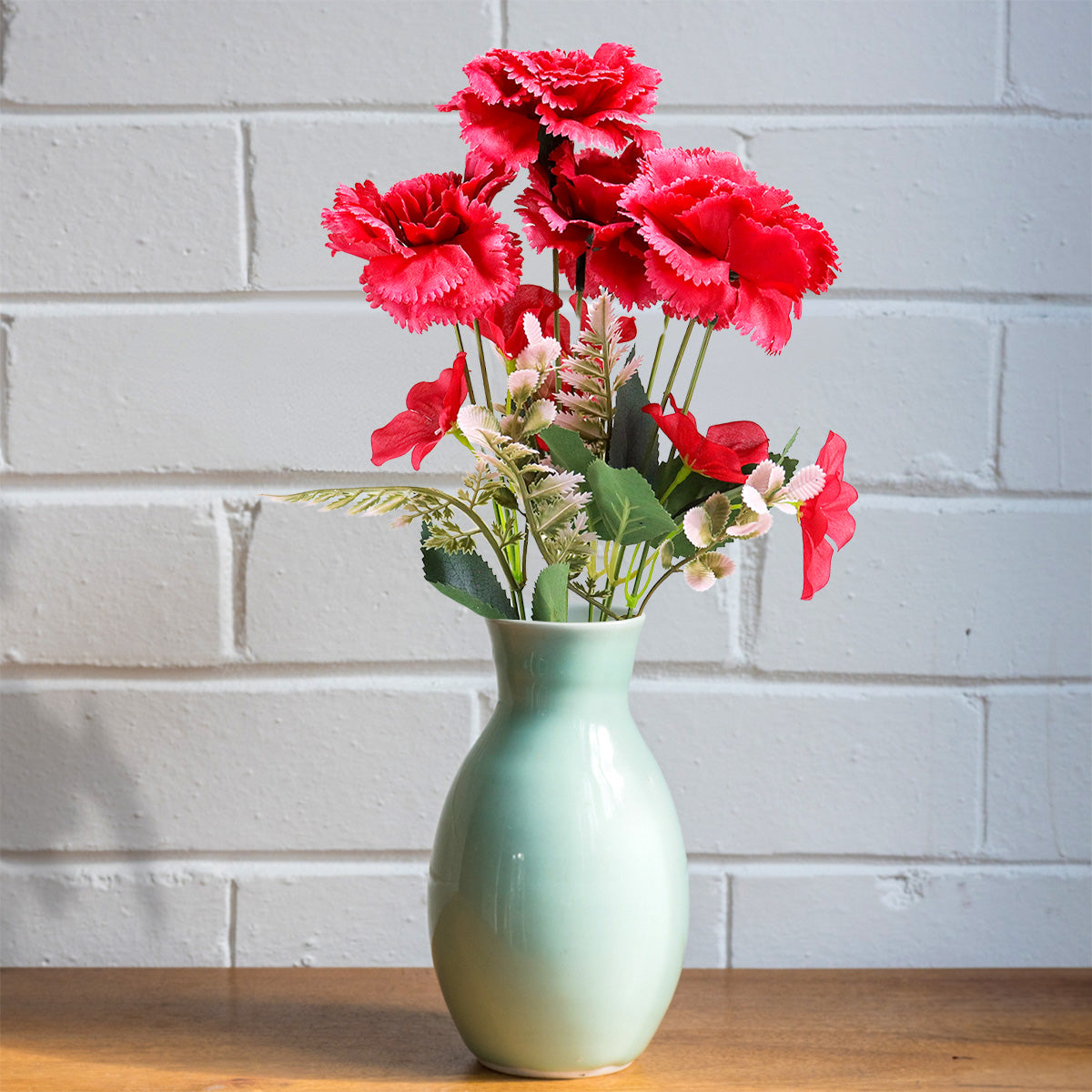 Ramo de Clavel Artificial con 8 Ramas, Color Rojo