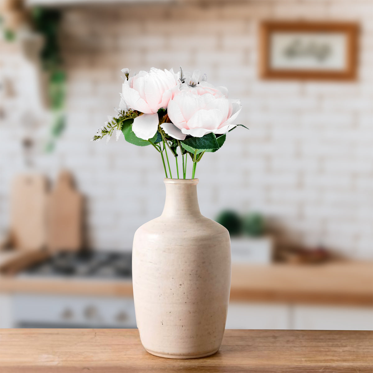 Ramo de Rosas Artificiales con 7 Ramas, color Blanco