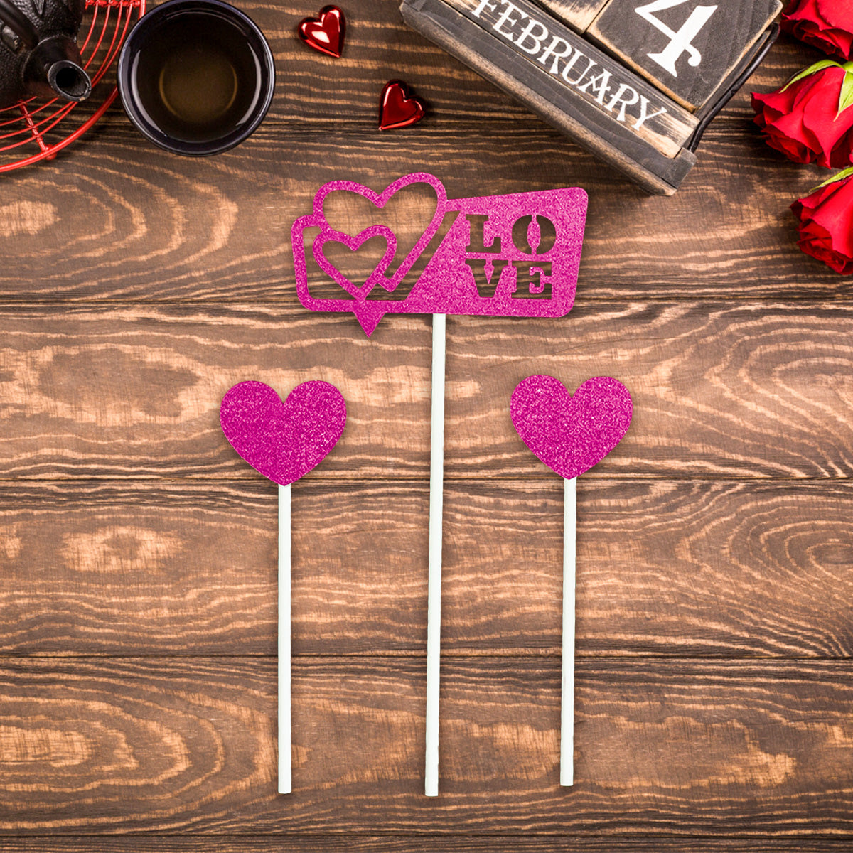 Decoración de San Valentín para Pasteles, color Fucsia