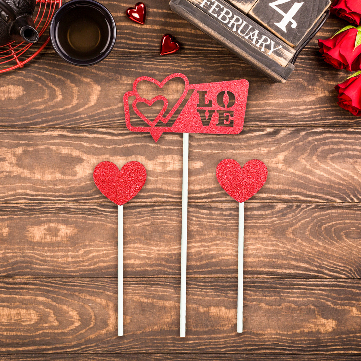 Decoración de San Valentín para Pasteles, color Rojo