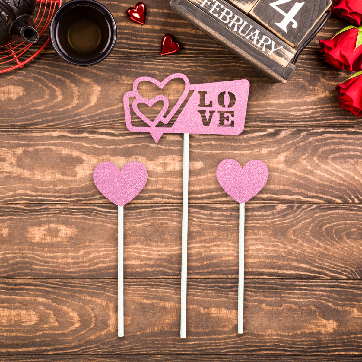 Decoración de San Valentín para Pasteles, color Rosa