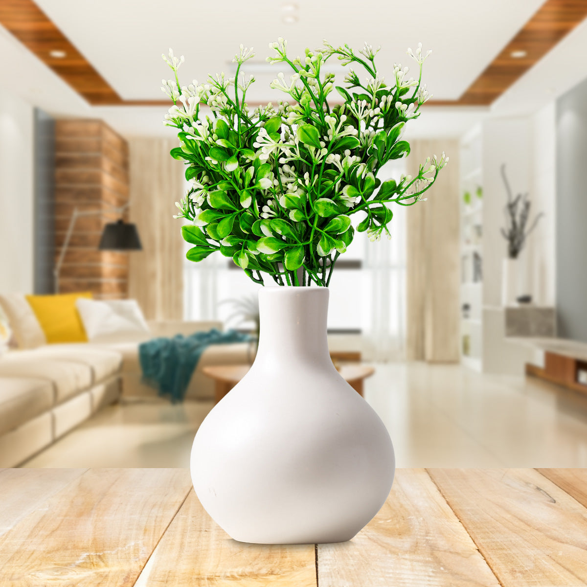 Follaje Artificial Decorativo, color Verde con Blanco