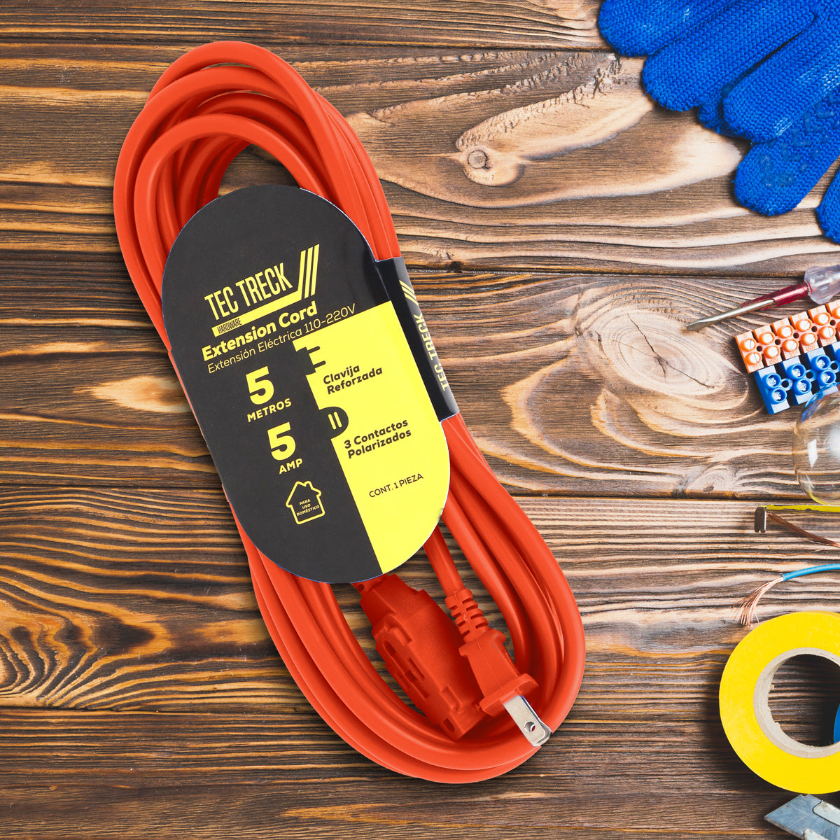 Extensión Eléctrica, 3 m, Color Naranja