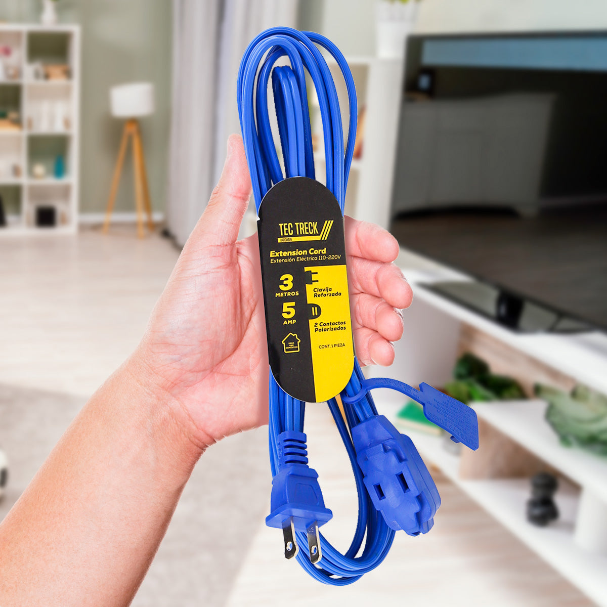 Extensión Eléctrica con 2 Contactos, color Azul