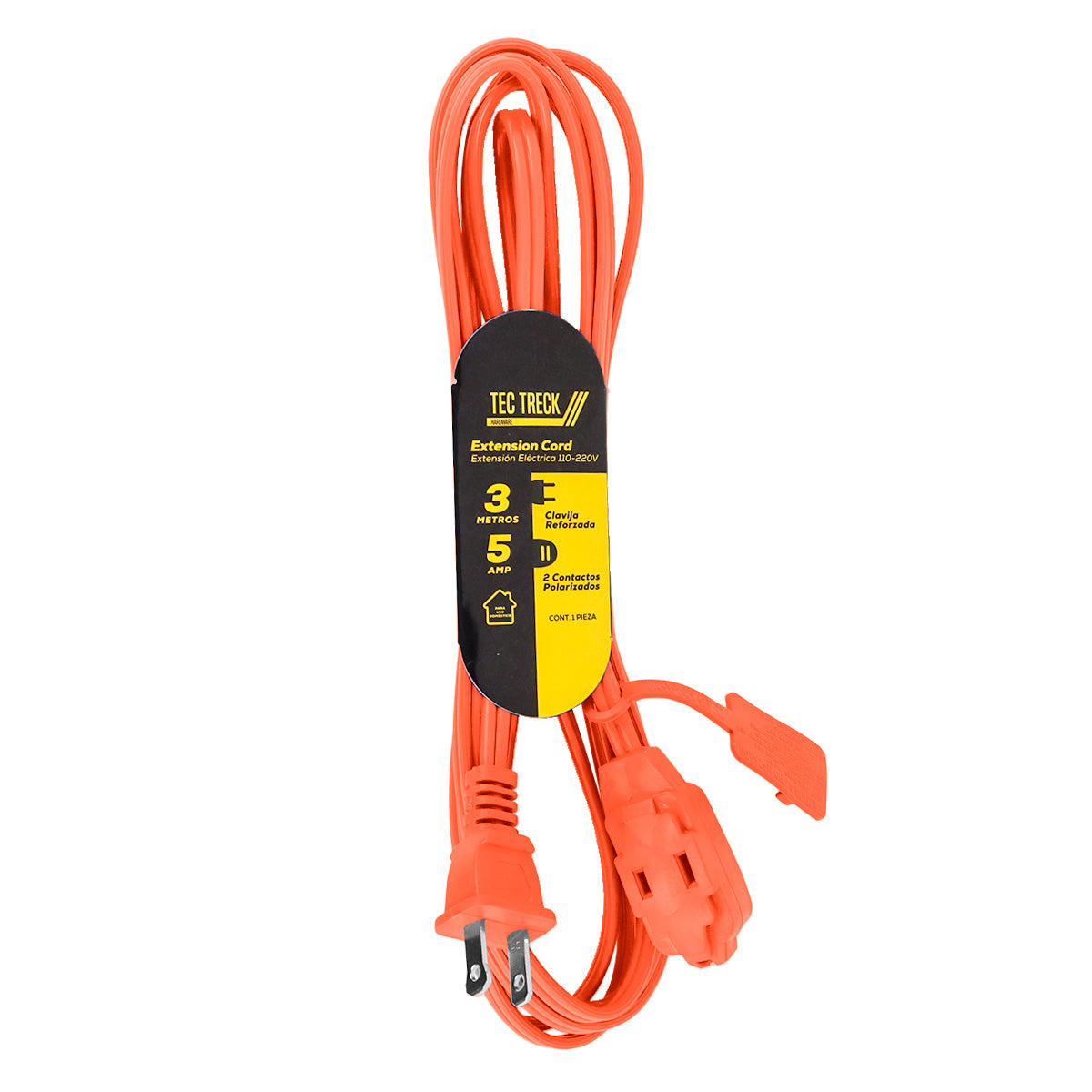 Extensión Eléctrica con 2 Contactos, color Naranja