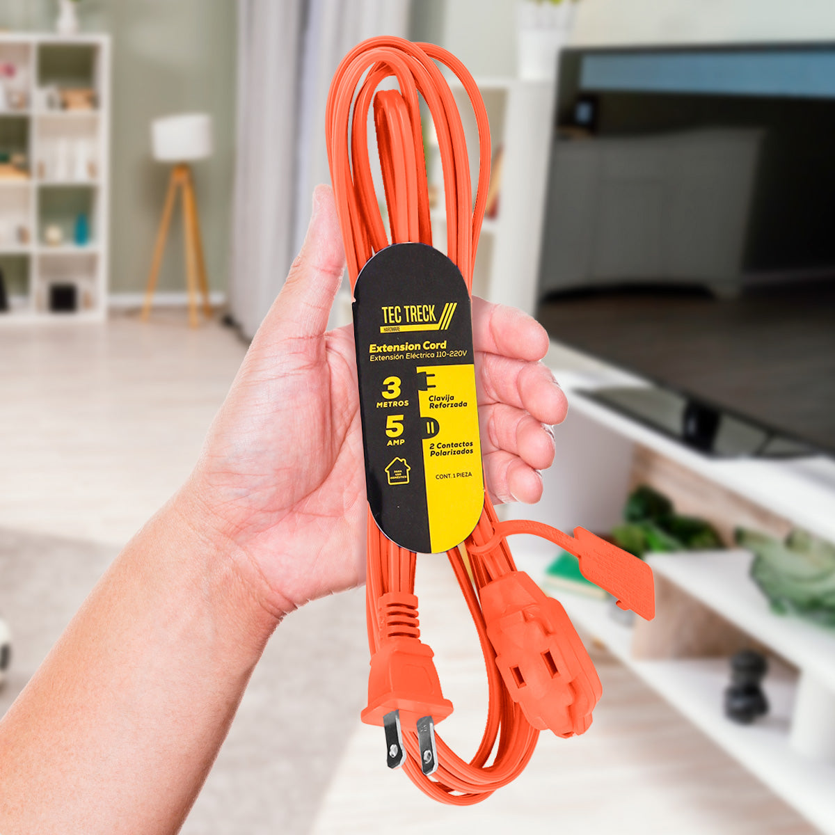 Extensión Eléctrica con 2 Contactos, color Naranja