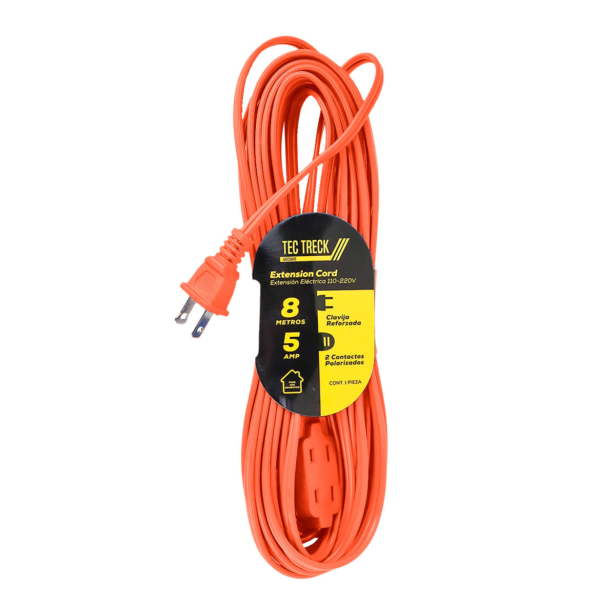 Extensión Eléctrica con 2 Contactos Polarizados, color Naranja