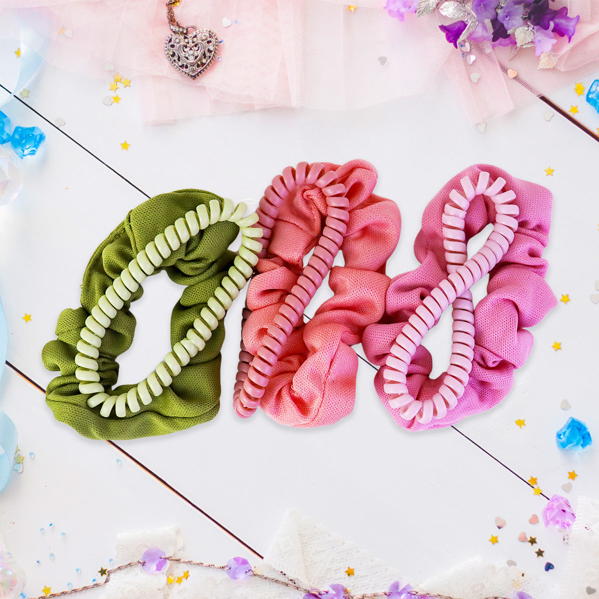 Scrunchies y Elásticos en Espiral para el Cabello, 6 piezas