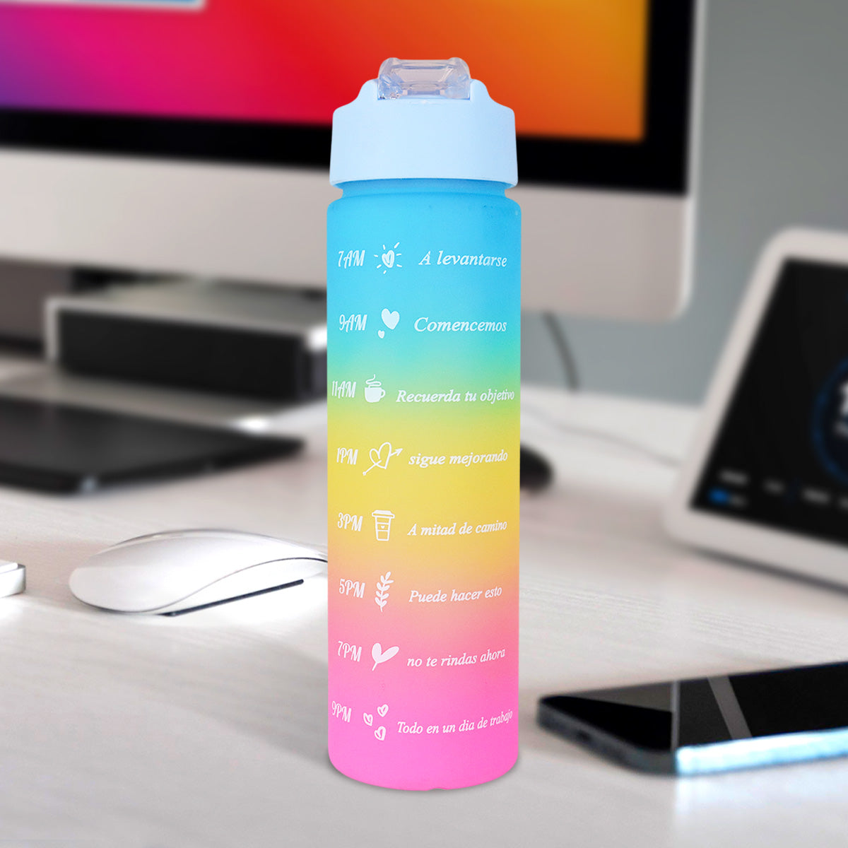 Botella Motivacional con Popote, 900 ml