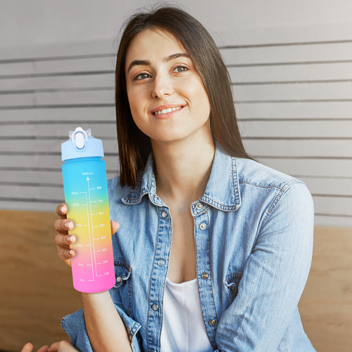 Botella Motivacional con Popote, 900 ml