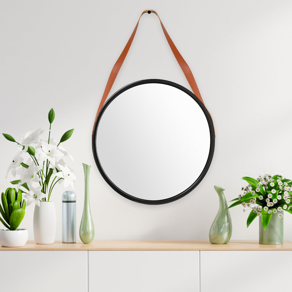 Espejo Redondo con Marco Color Negro