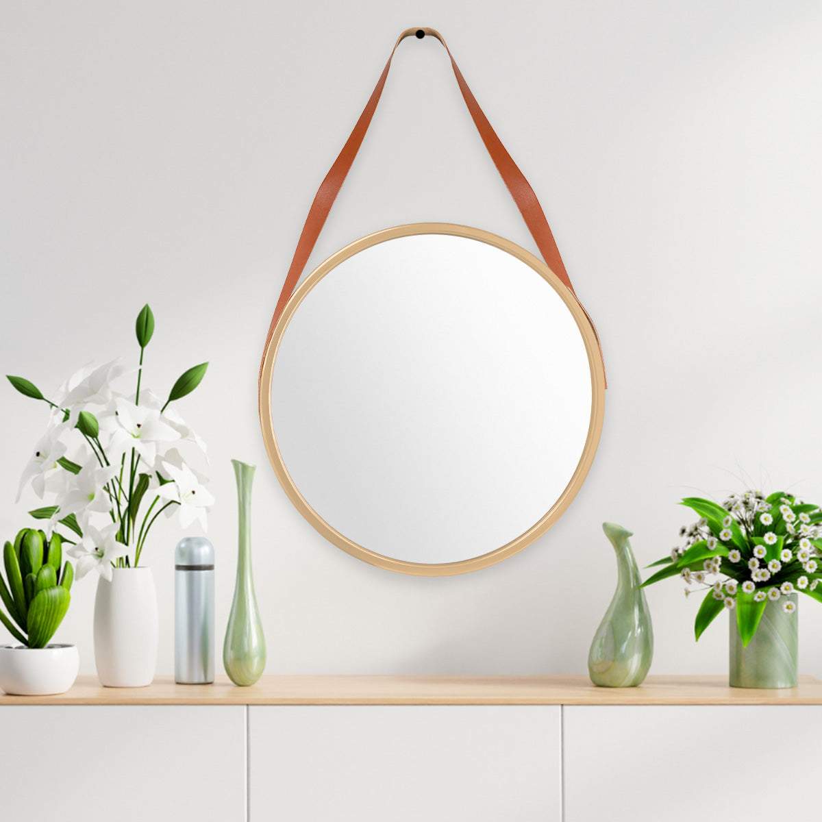 Espejo Redondo con Marco Color Oro