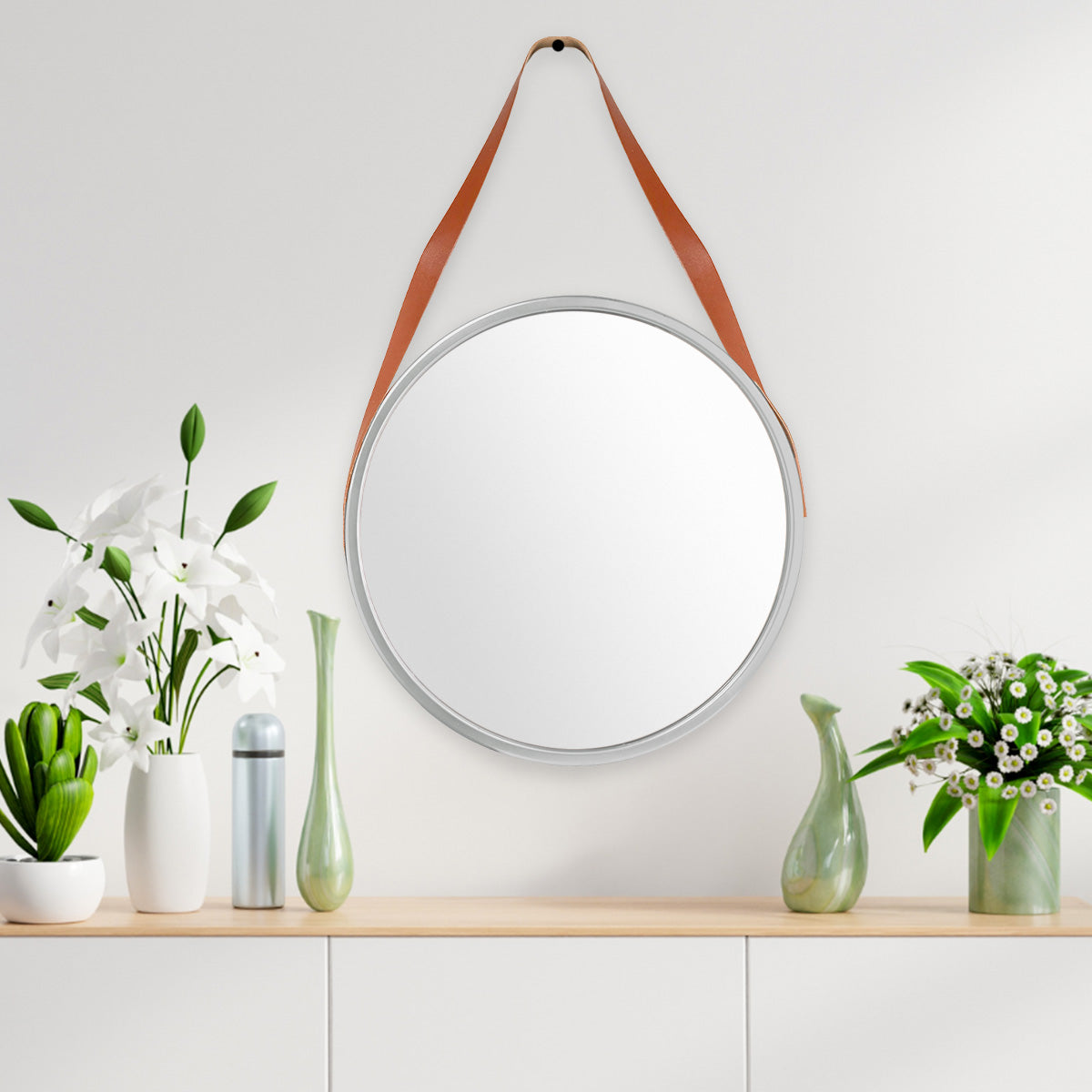 Espejo Redondo con Marco Color Plata